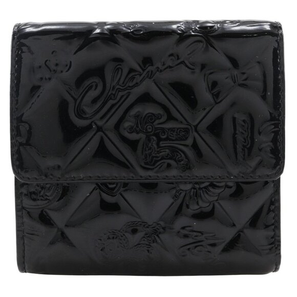 CHANEL Icon line Bi-Fold Wallet A37152 Double Sided black Patent leather Women - Picture 1 of 12